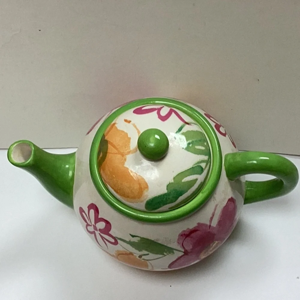 Colorful‎ Telefora Floral Ceramic Orange Pink Green Hippie Happy Charming Teapot